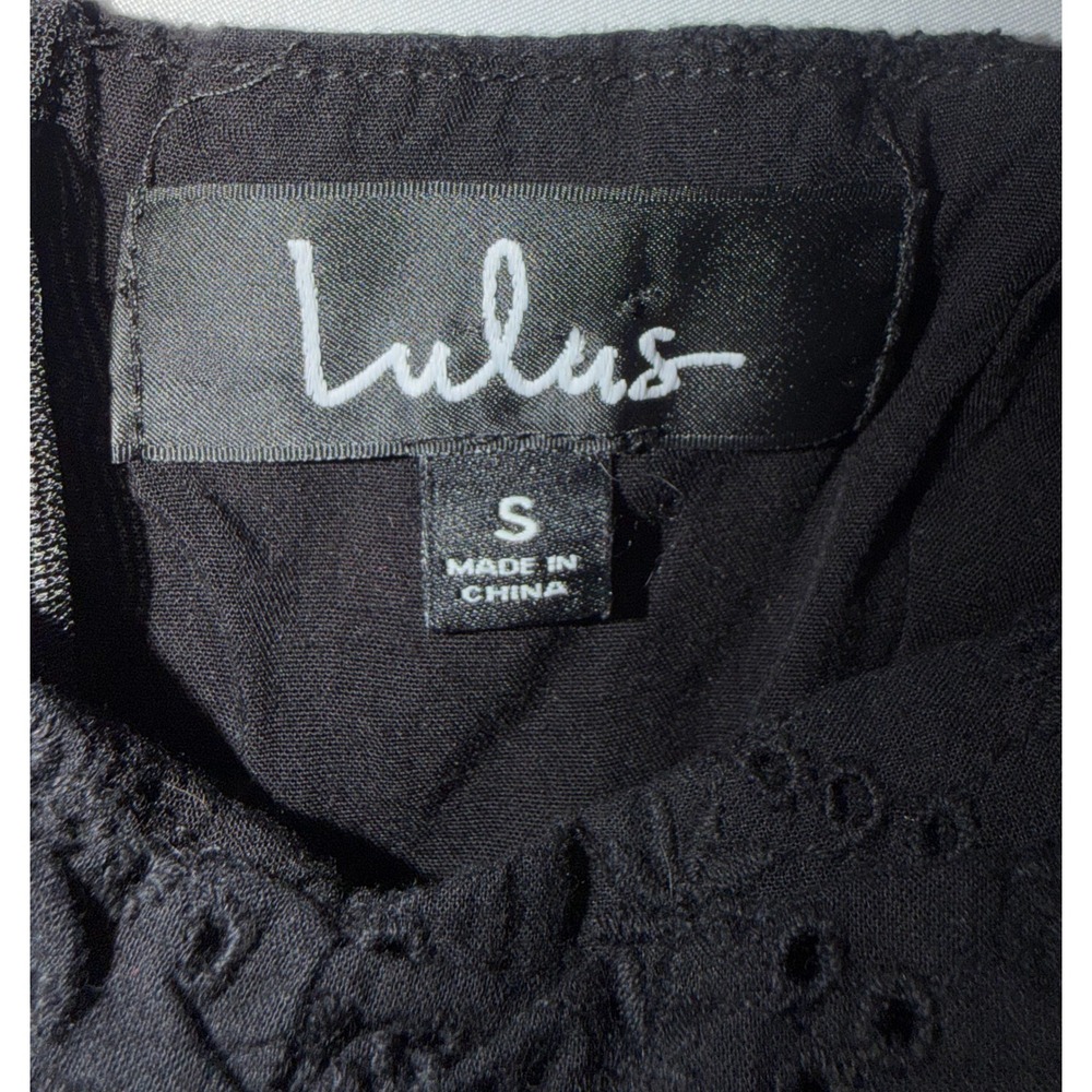 Lulus Dress Womens Small Black Eyelet Puff Sleeve Mini Cottagecore Boho - Picture 2 of 6